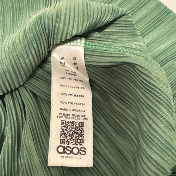 ASOS Green Baby Doll Dress Size 8 Bow Detail in V Neck Front. Chiffon Style. - Picture 9 of 9